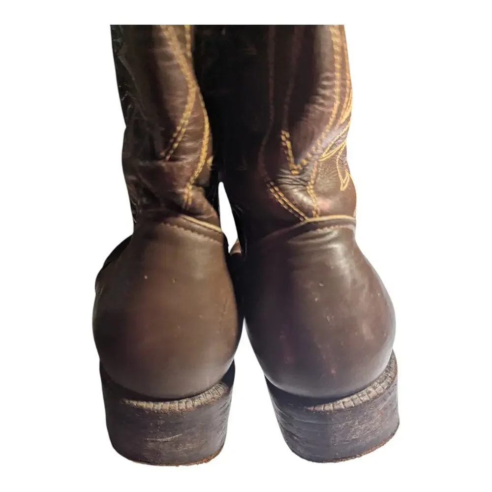 Vtg 1970s Brown Tan Leather Pointed Cap Toe Cowboy Western Boots Sz 10.5